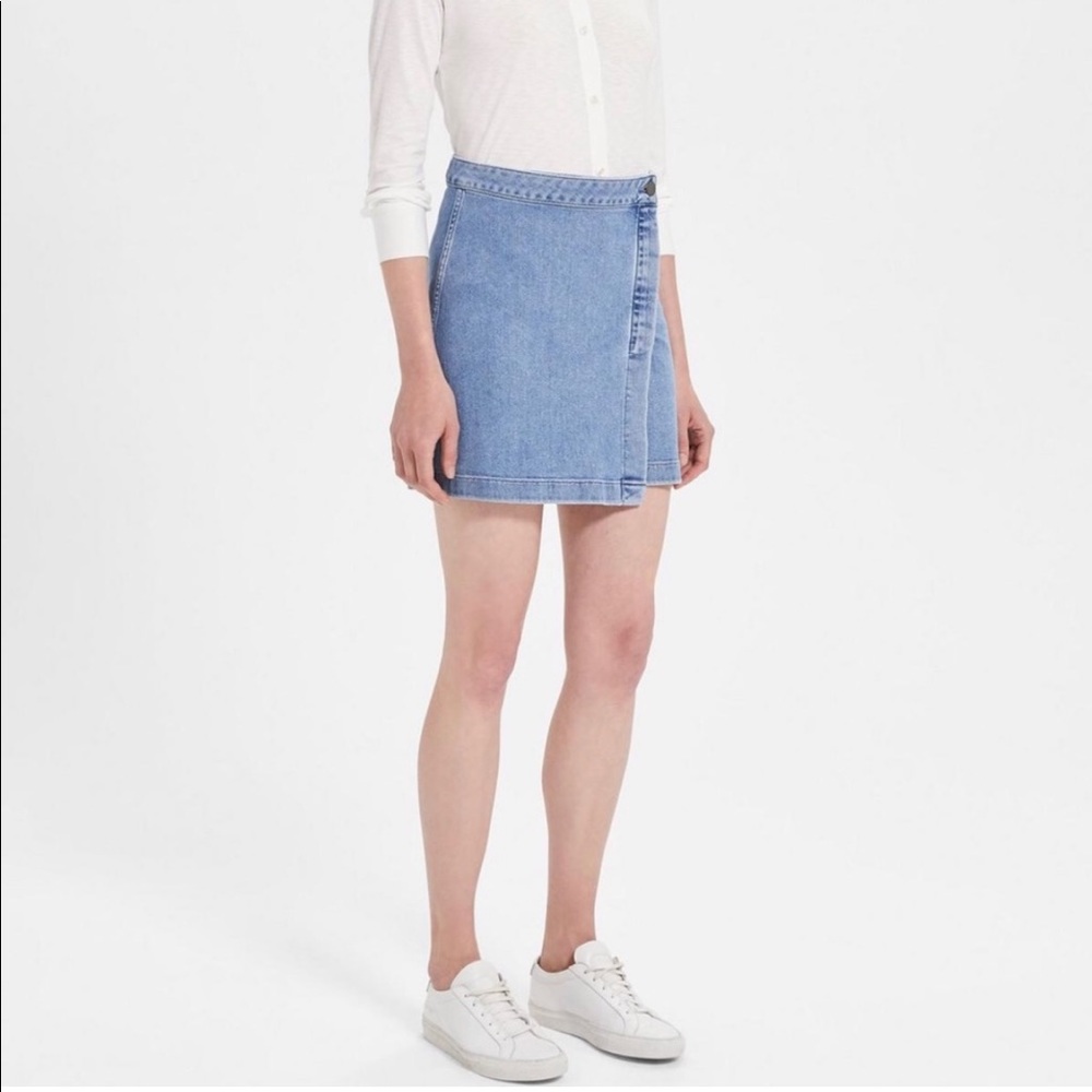 Theory Wrapped Button Denim Jean Wrap Skirt